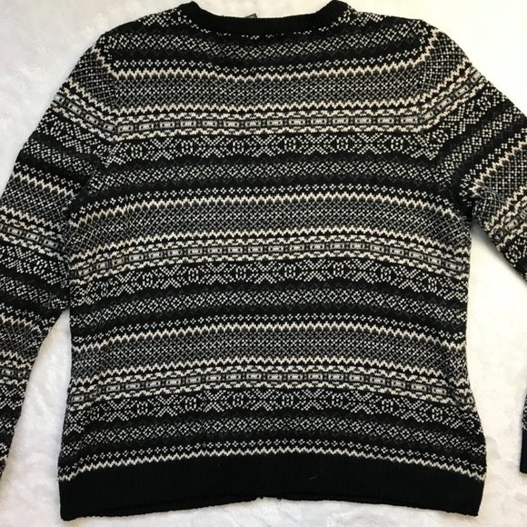 Eddie‎ Bauer Black White Fair Isle Nordic Button Cardigan Cotton Blend Women’s M - Picture 4 of 8